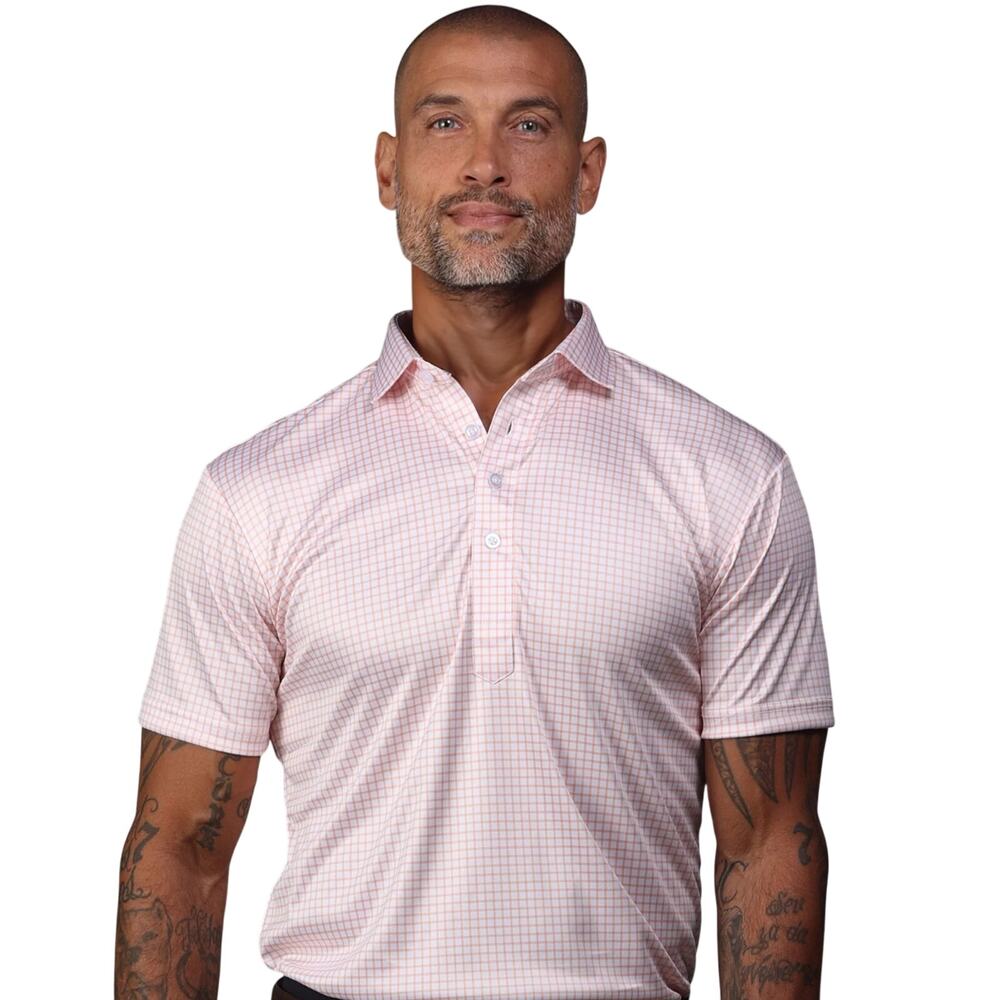 COLLARS & CO Mens Semi Spread Button Collar Polo Orange Grid NWT Small